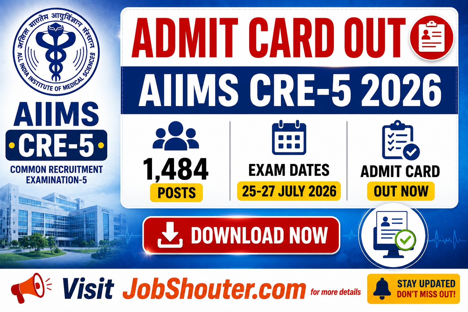 AIIMS CRE-5 Admit Card 2026 Out - Download Hall Ticket