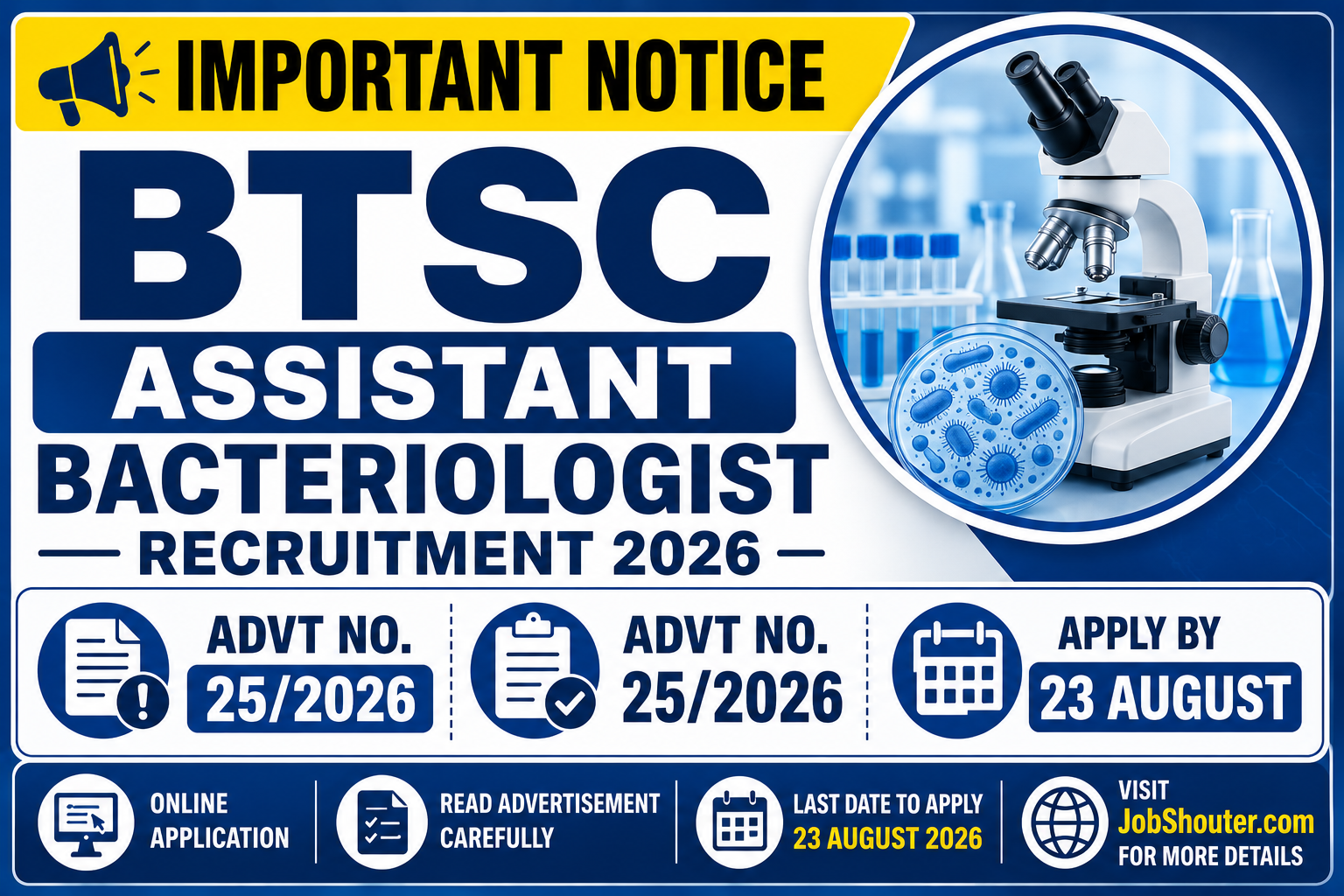 BTSC ASSISTANT BACTERIOLOGIST RECRUITMENT 2026