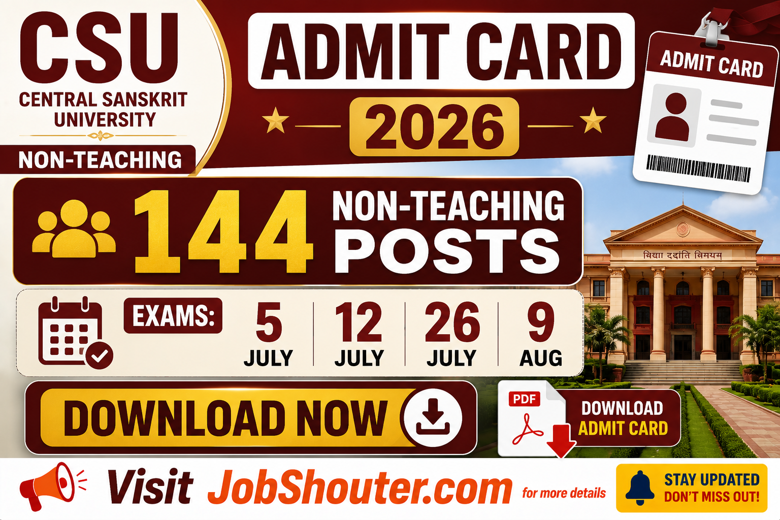 Central Sanskrit University Non-Teaching Admit Card 2026