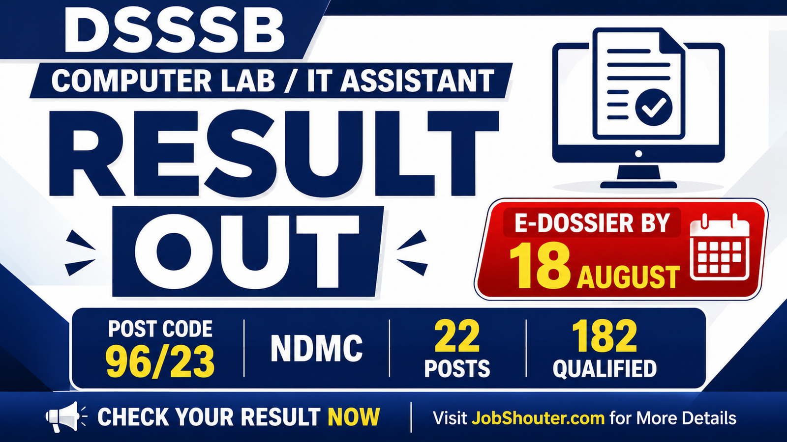 DSSSB Computer Lab IT Assistant Result 2026 Out