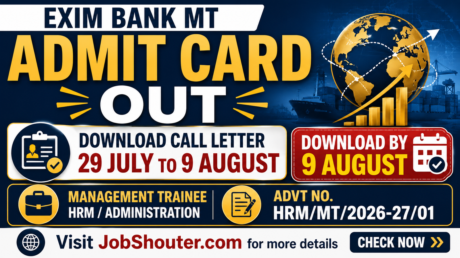 EXIM BANK MT ADMIT CARD 2026 OUT