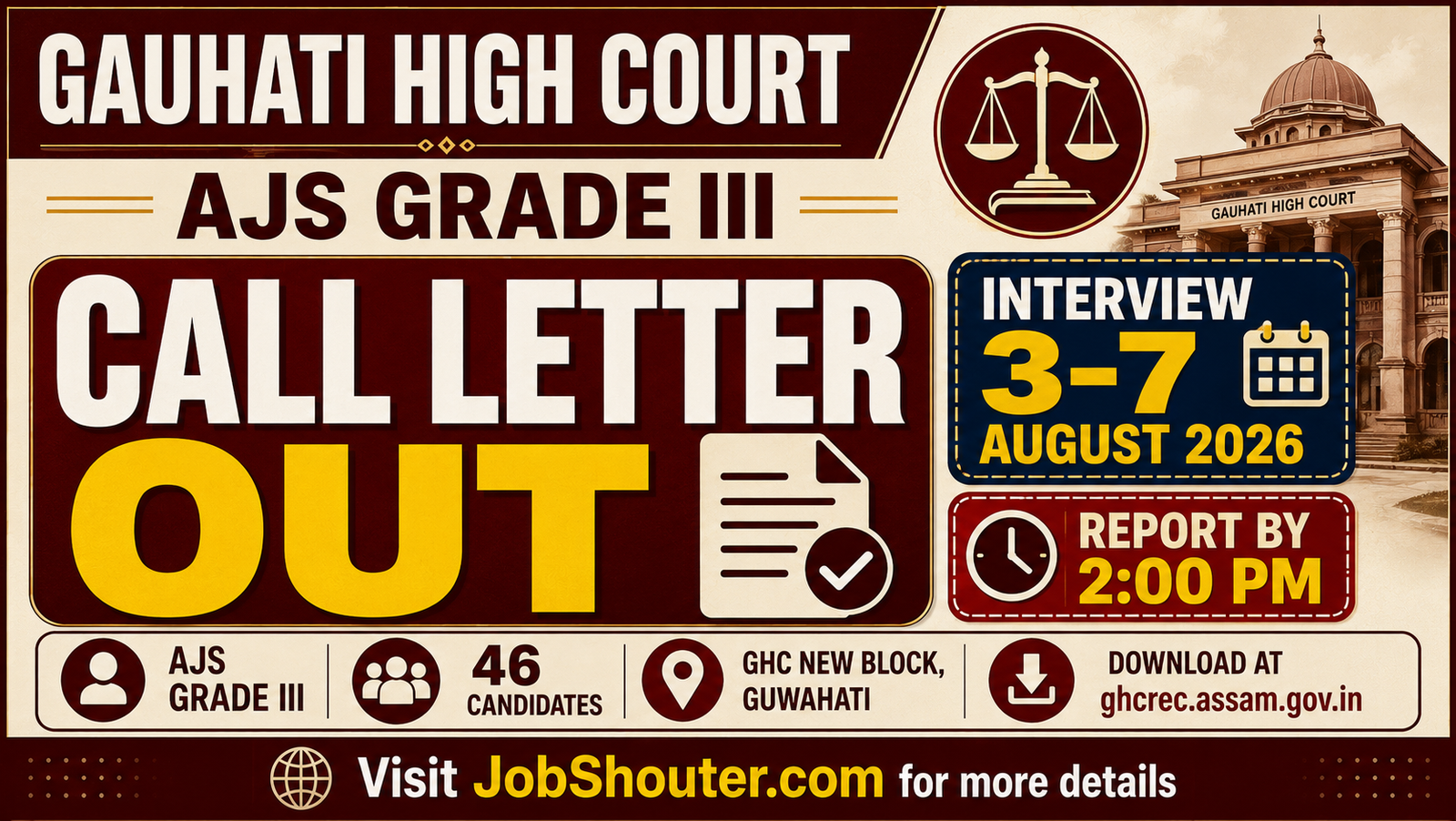GAUHATI HIGH COURT AJS GRADE III CALL LETTER 2026 OUT