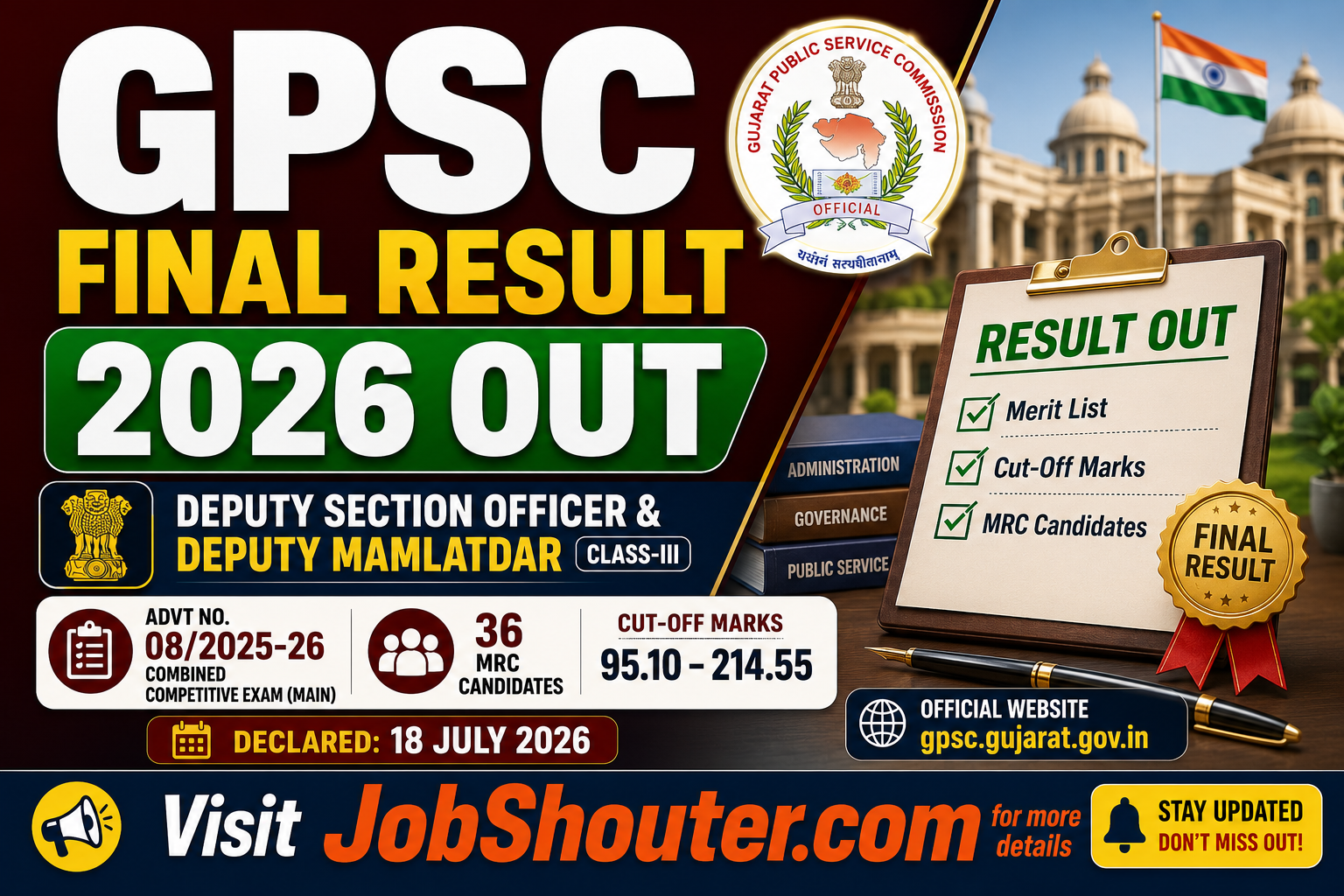 GPSC FINAL RESULT 2026 deputy section officer and deputy mamlatdar