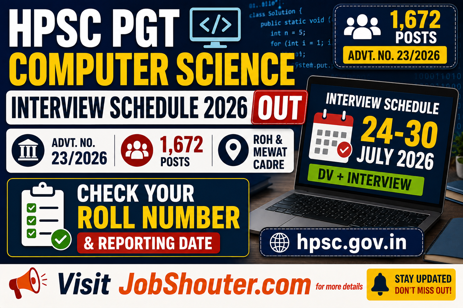 HPSC PGT Computer Science Interview Schedule 2026