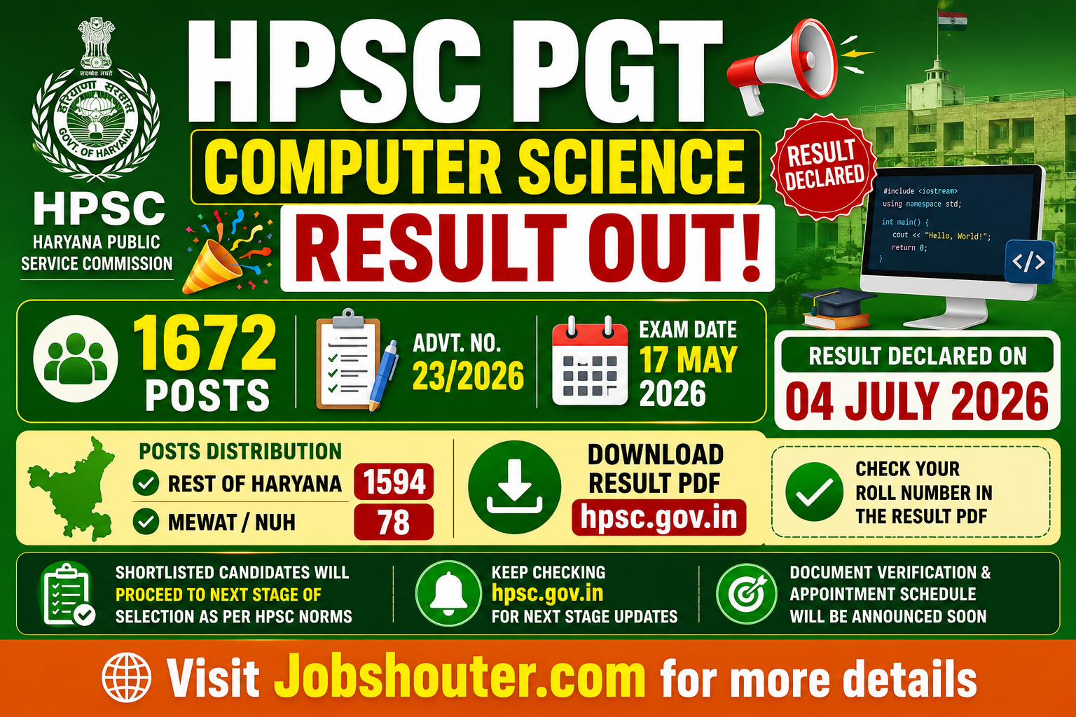 HPSC PGT Computer Science Result 2026 Out - Download Now