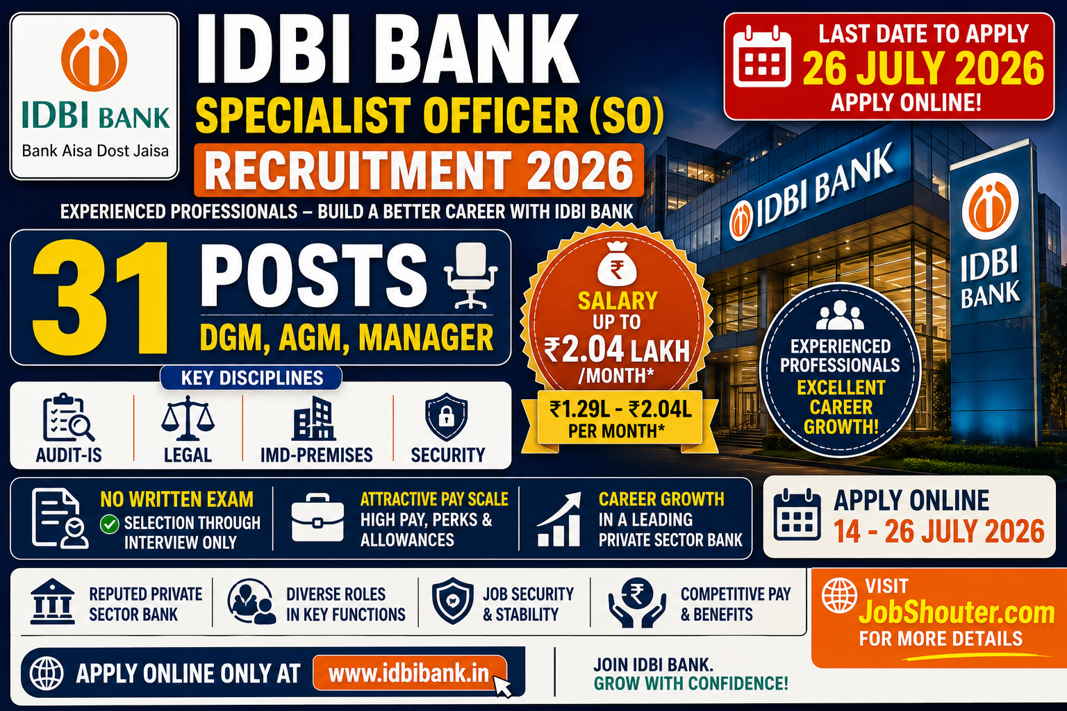 IDBI Bank specialist Officer 2026 recruitment