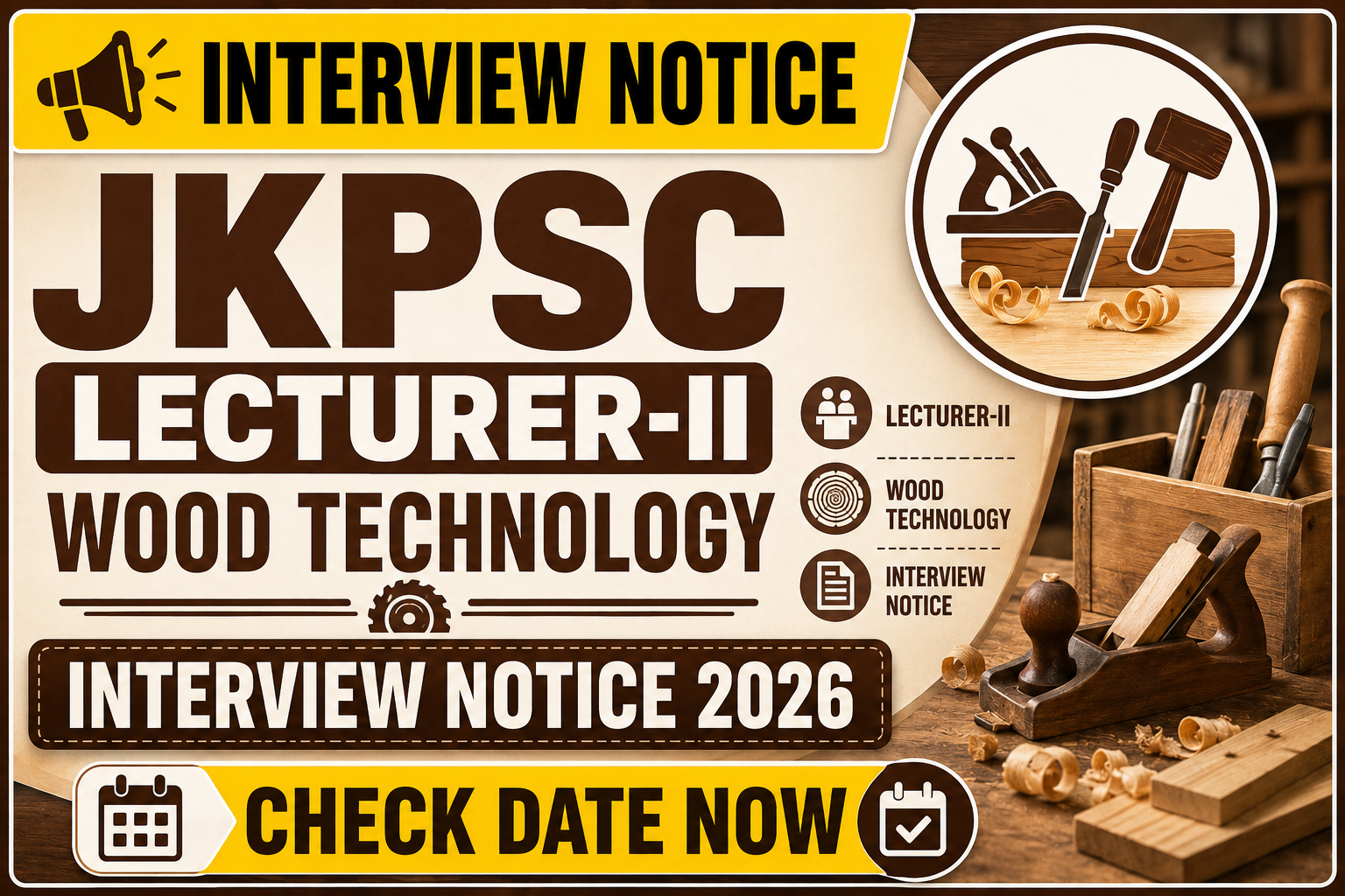 JKPSC LECTURER-II WOOD TECHNOLOGY INTERVIEW NOTICE OUT