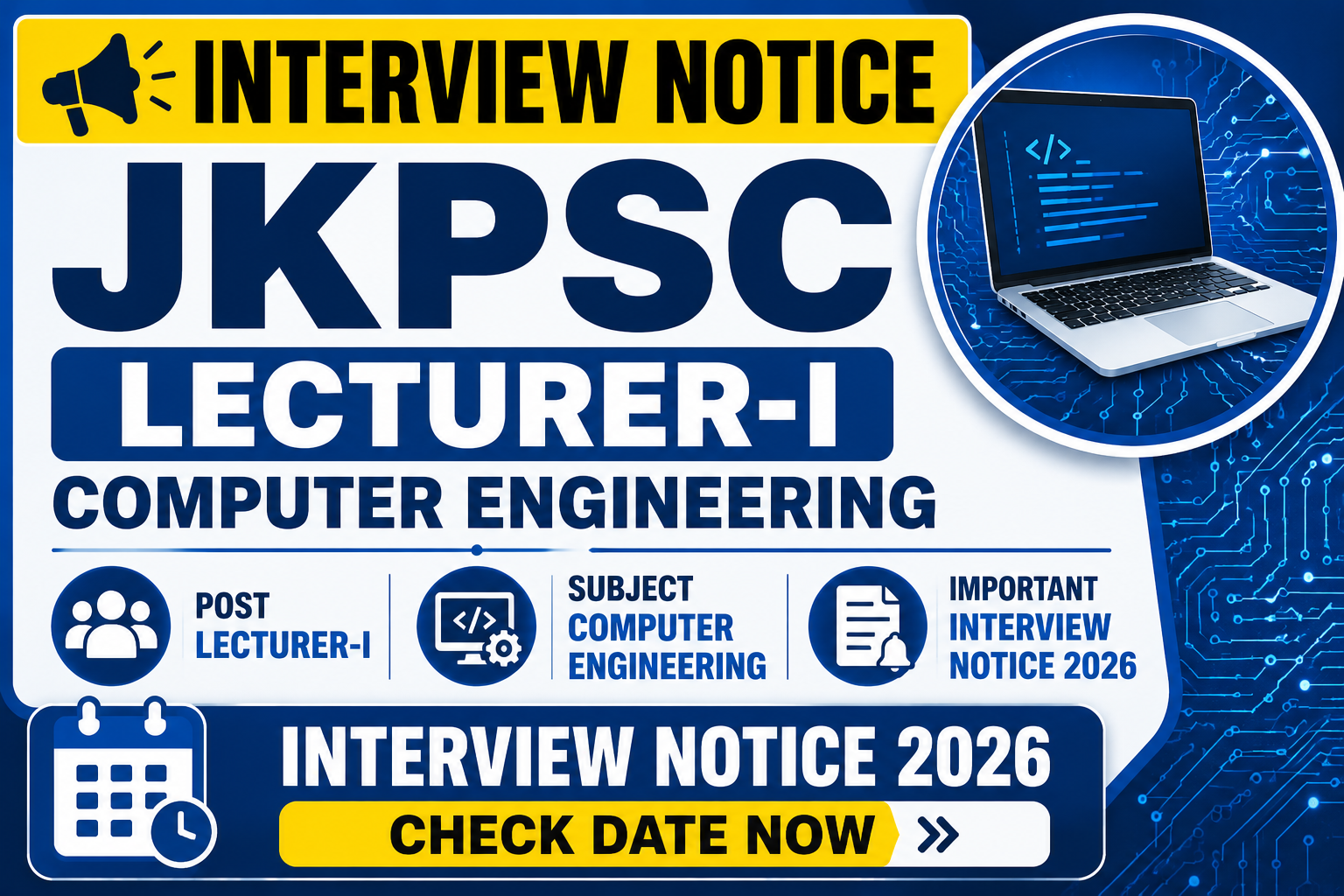 JKPSC Lecturer-I Computer Engineering Interview Notice 2026