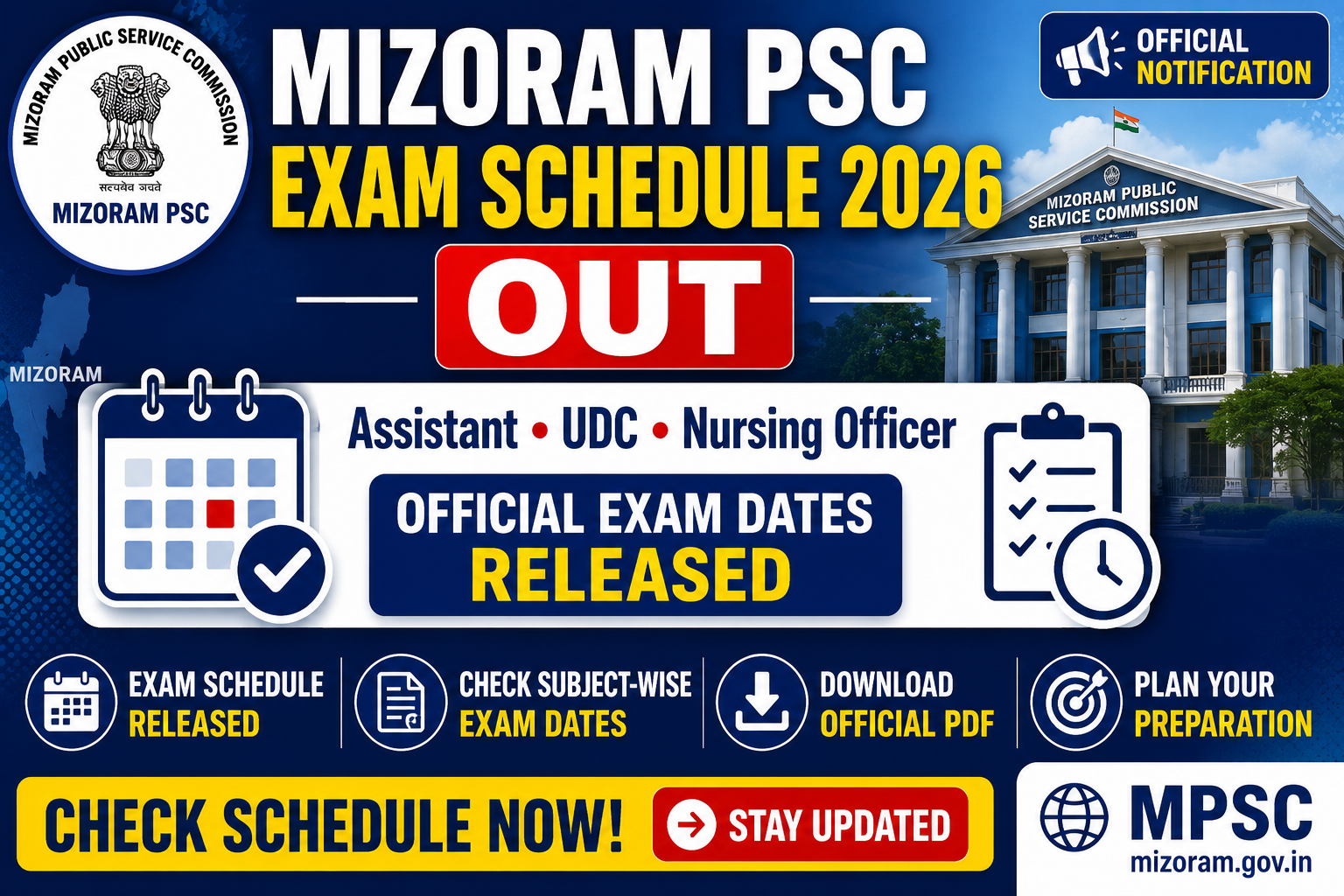 Mizoram PSC Examination Schedule 8 of 2026 Out