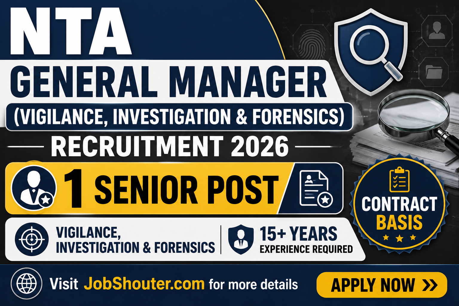 NTA GENERAL MANAGER (VIGILANCE, INVESTIGATION & FORENSICS)