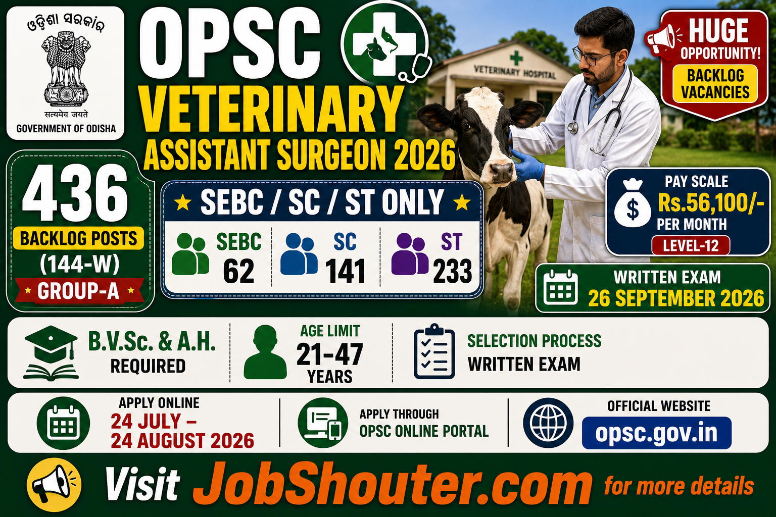 OPSC Vetenirary Asst surgeon Exam 2026 backlog vacancy