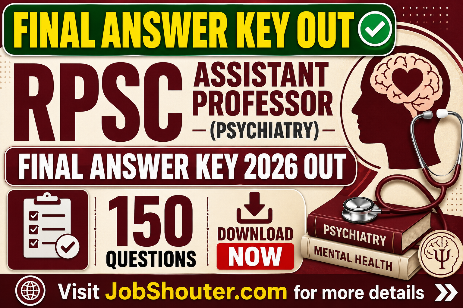 RPSC ASSISTANT PROFESSOR (PSYCHIATRY) FINAL ANSWER KEY 2026