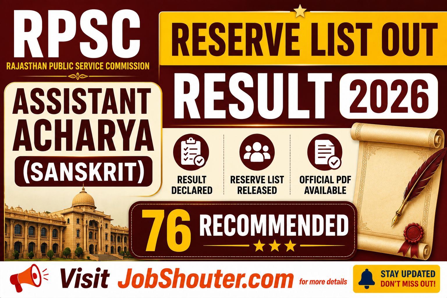 RPSC Assistant Acharya (Sanskrit) Result 2026