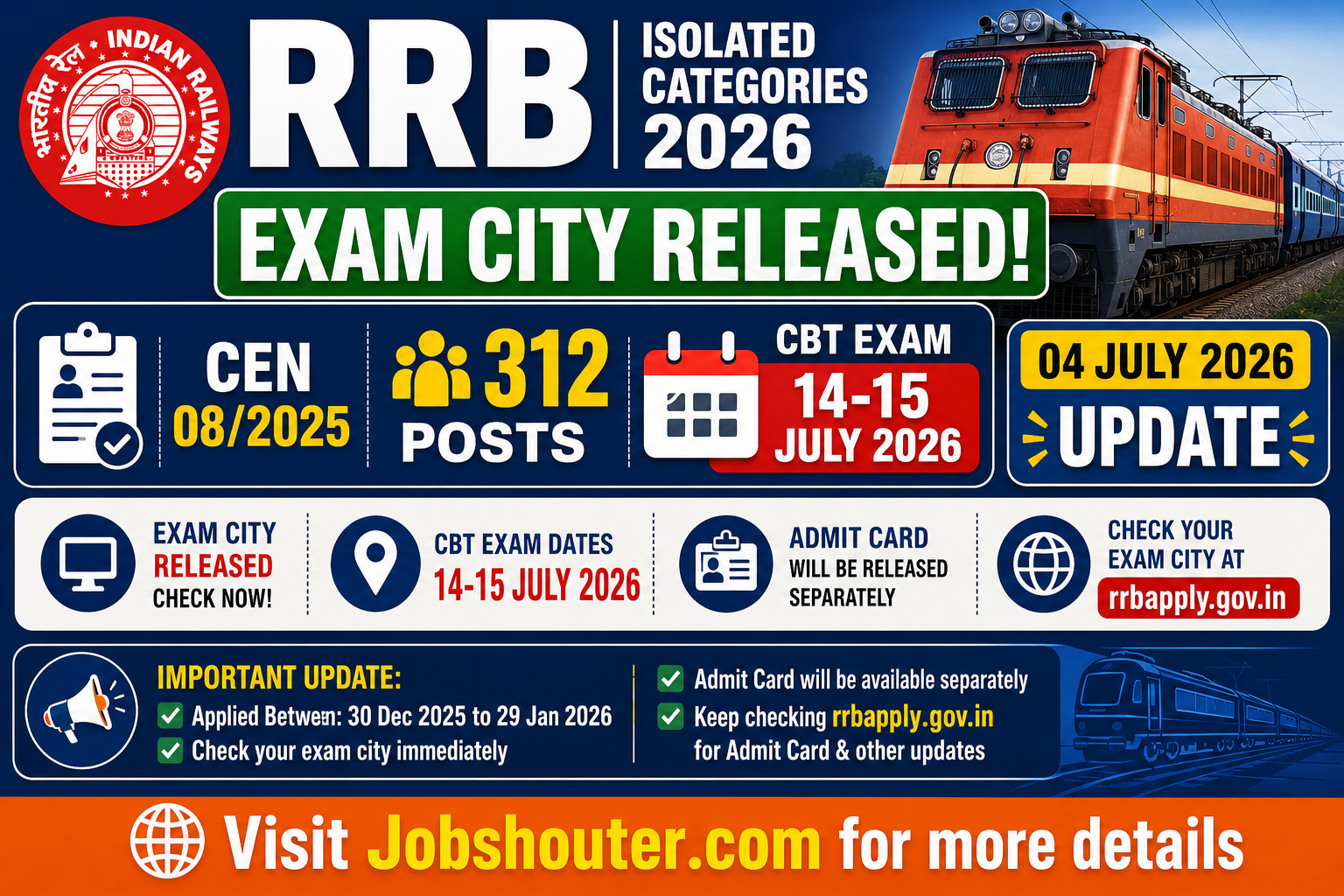 RRB Isolated categories exam city released 312 posts