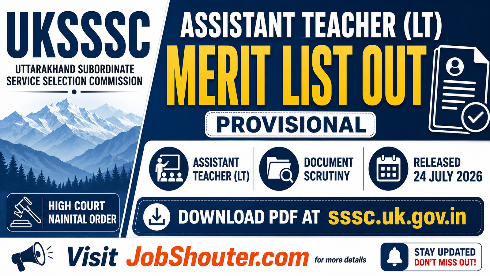 UKSSSC Assistant Teacher LT Provisional Merit List 2026