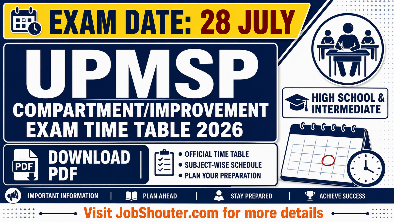 UPMSP COMPARTMENT MPROVEMENT EXAM TIME TABLE 2026