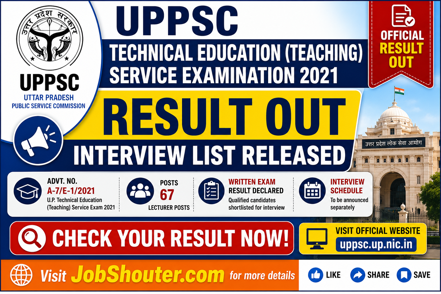 UPPSC Technical Education Teaching Service Examination 2021 Result Out