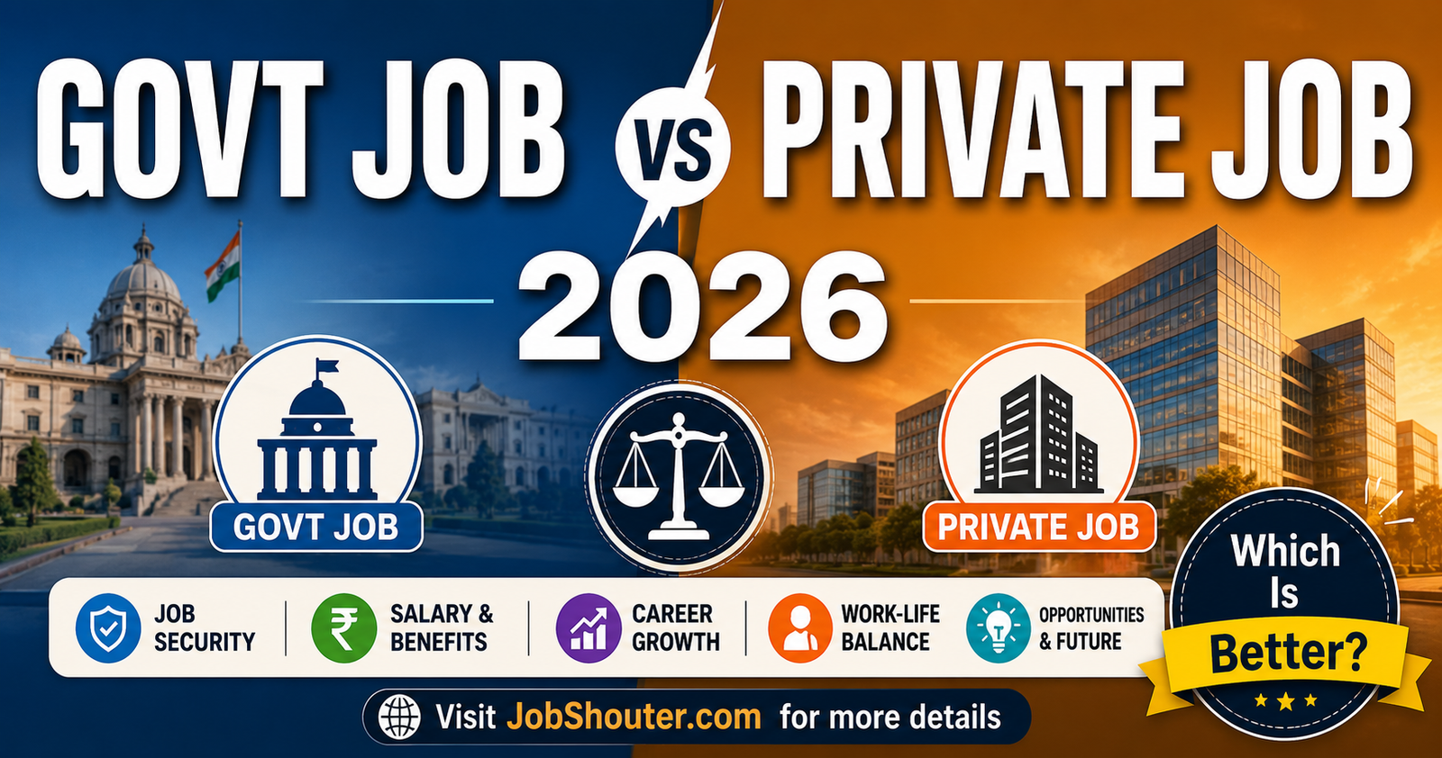 government job vs private job India 2026 honest comparison salary security growth