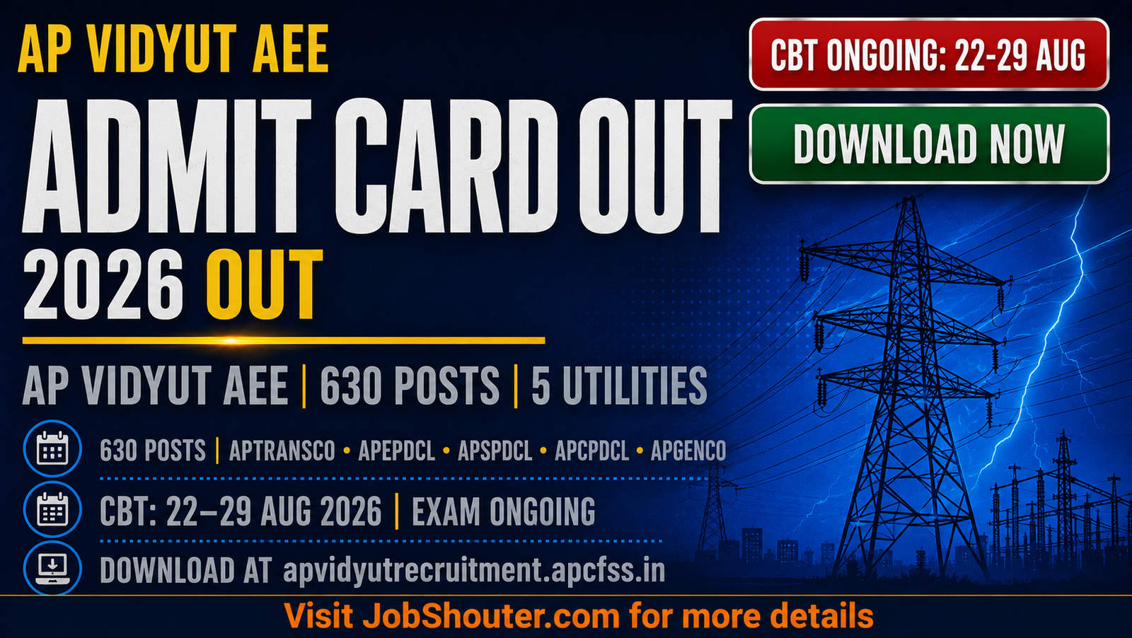 AP Vidyut AEE Admit Card 2026 - CBT 22-29 Aug - 630 Posts