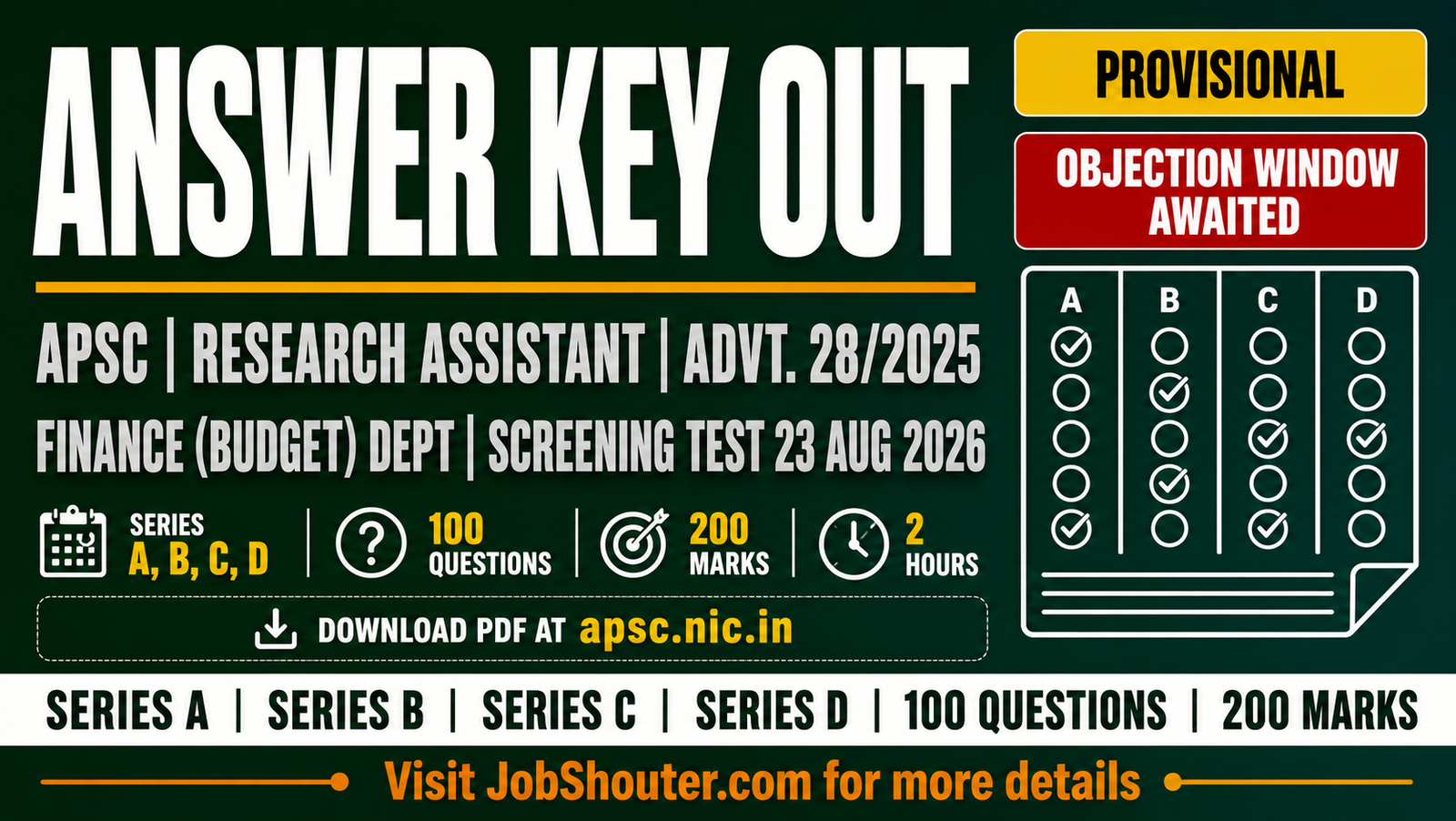 APSC Research Assistant Answer Key 2026 Out