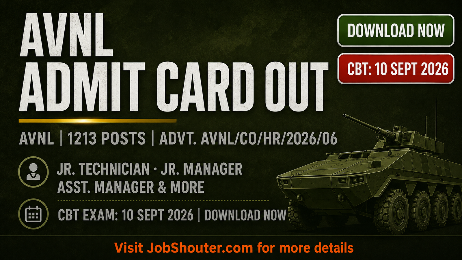 AVNL Admit Card 2026 Out - CBT on 10 Sep