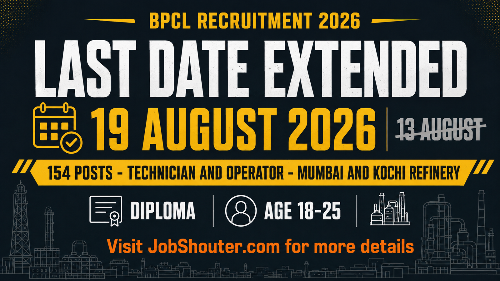 BPCL Non-Management Recruitment 2026 - Last Date Extended to 19 August 2026