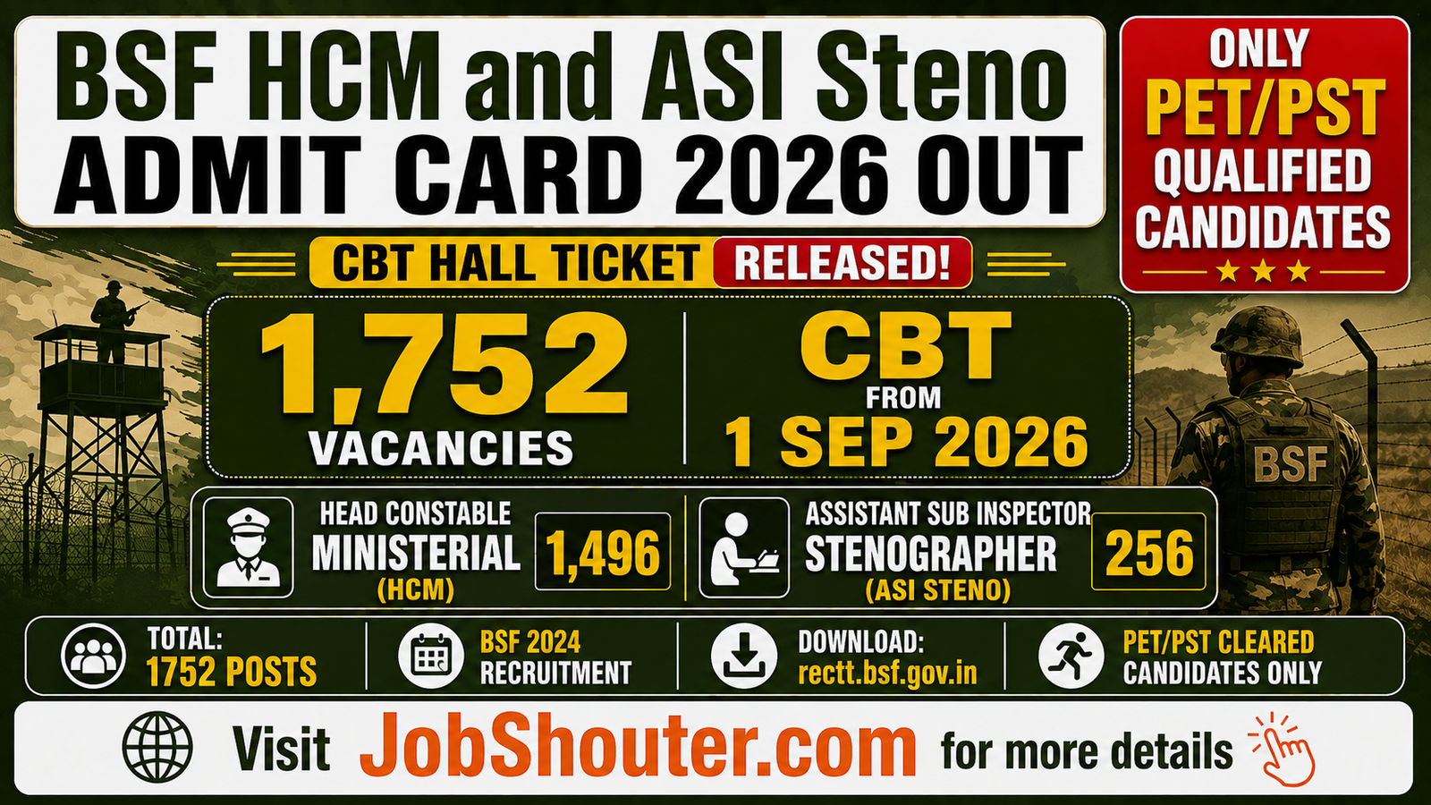 BSF HCM and ASI Steno Admit Card 2026 Out