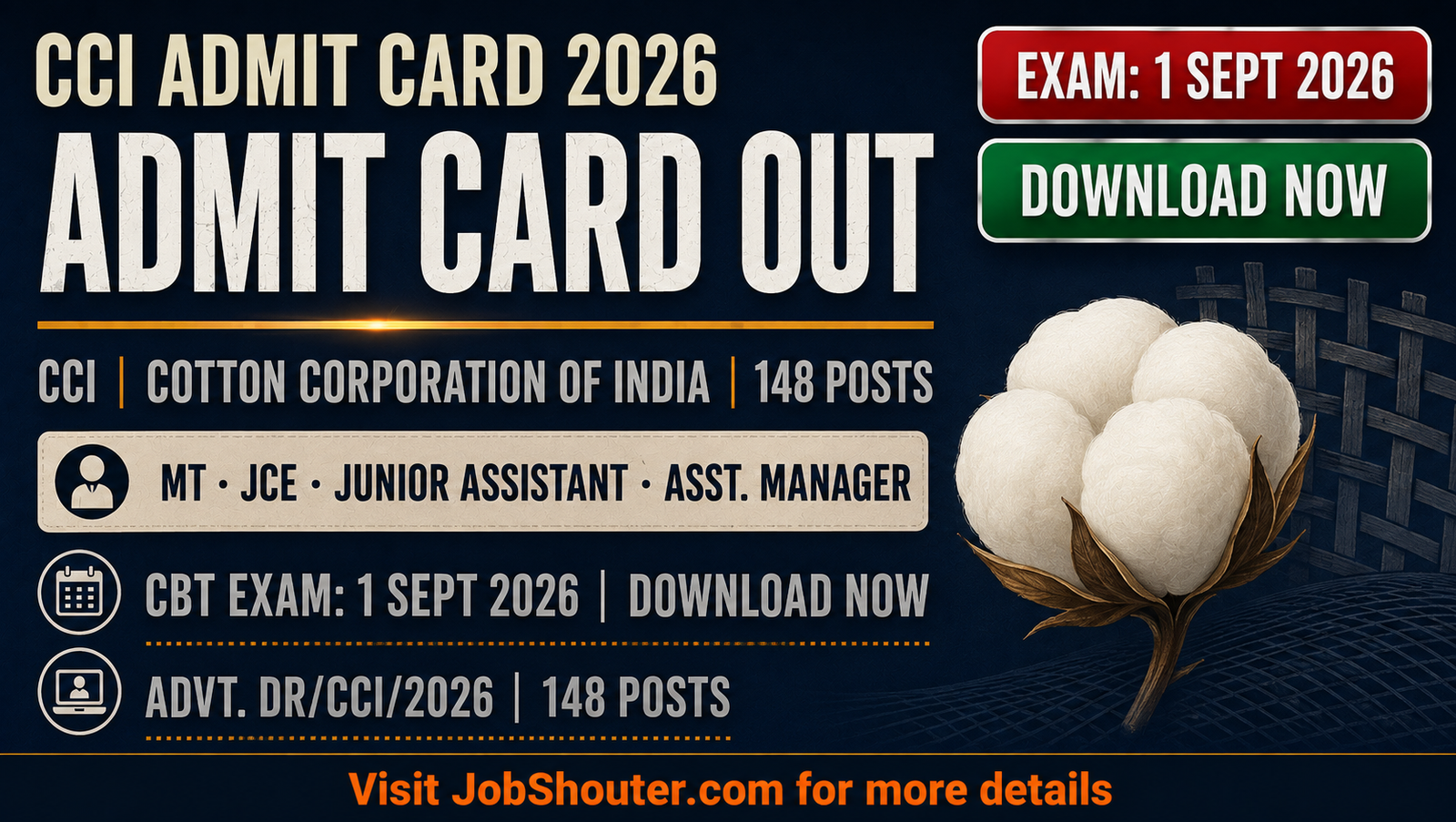 CCI Admit Card 2026 Out - CBT 1 Sep - 148 Posts