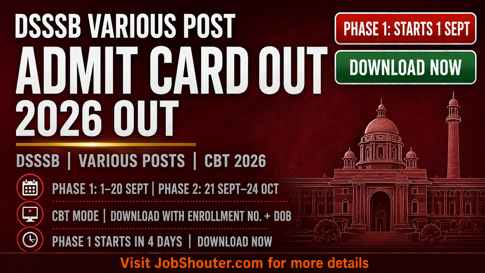 DSSSB Various Post Admit Card 2026 Out