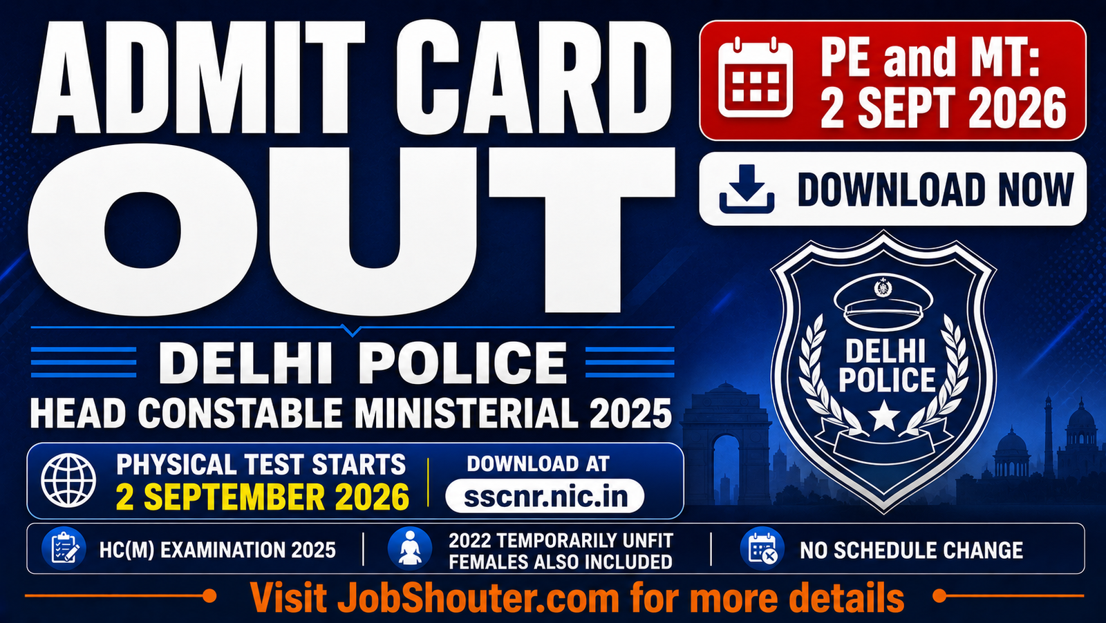 Delhi Police HCM PE and MT Admit Card 2026 Out