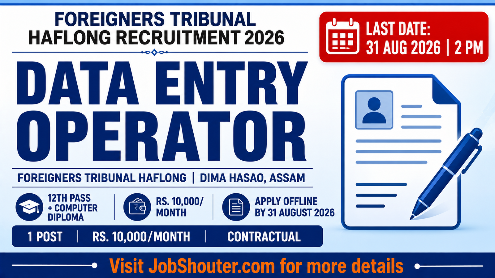 Foreigners Tribunal Haflong DEO Recruitment 2026