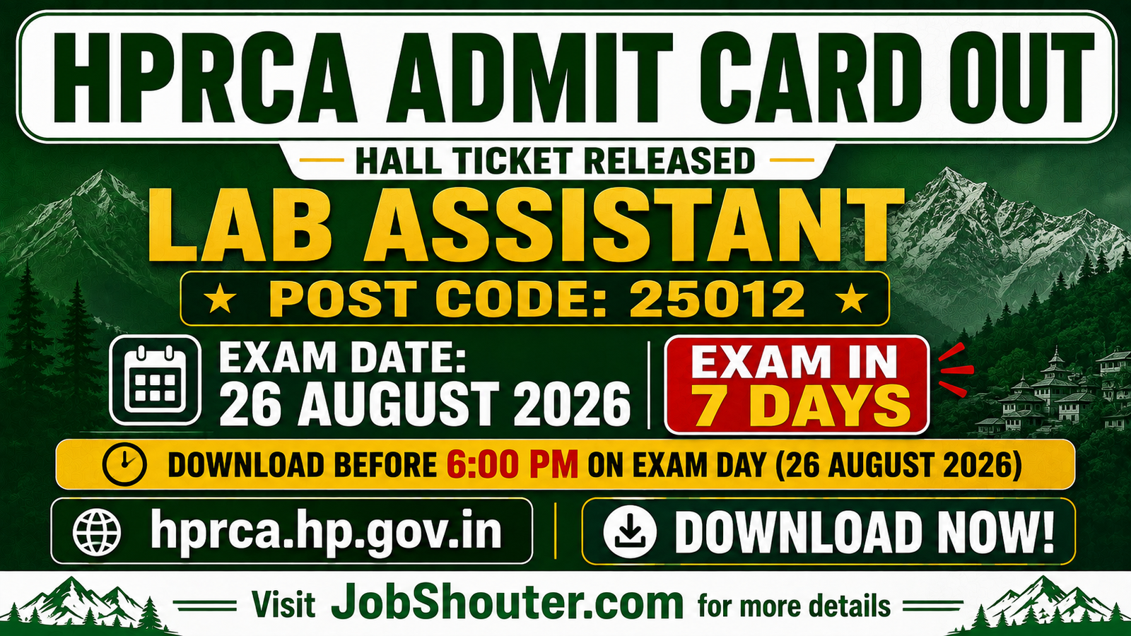 HPRCA Laboratory Assistant Admit Card 2026 Out - Download Hall Ticket