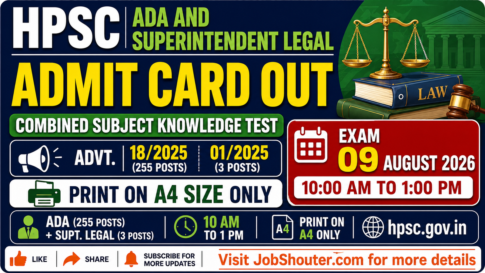 HPSC ADA and Superintendent Legal Admit Card 2026 Out