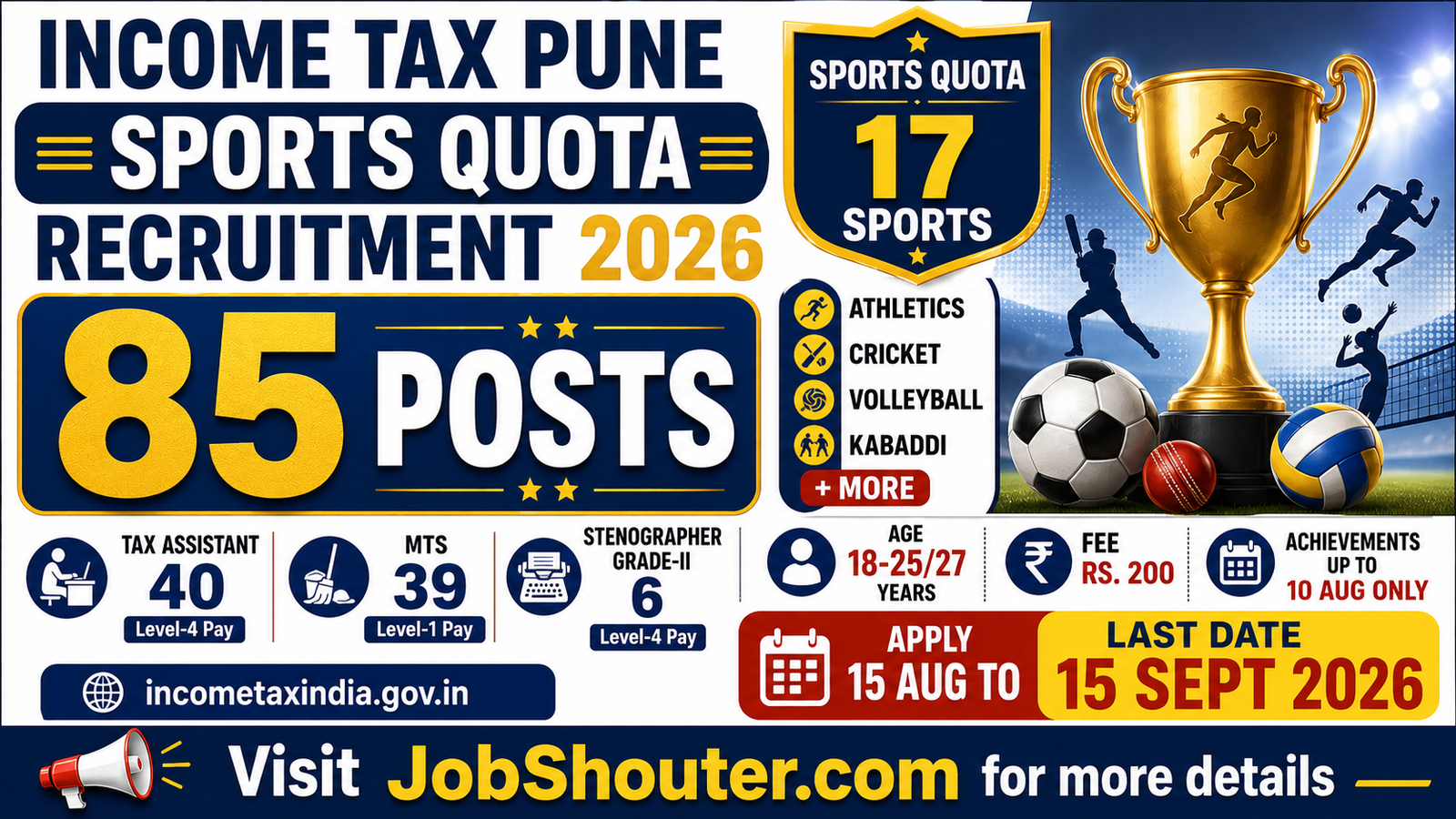 INCOME TAX PUNE SPORTS QUOTA RECRUITMENT 2026