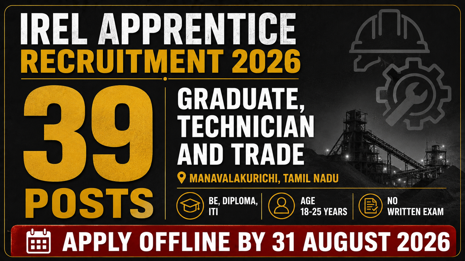 IREL Apprentice Recruitment 2026 - 39 seats