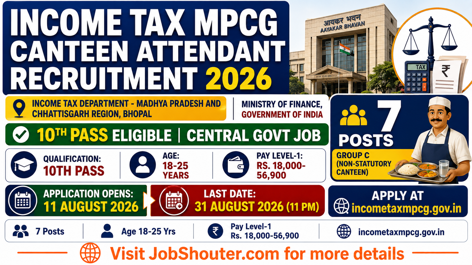 Income Tax MPCG Canteen Attendant Recruitment 2026