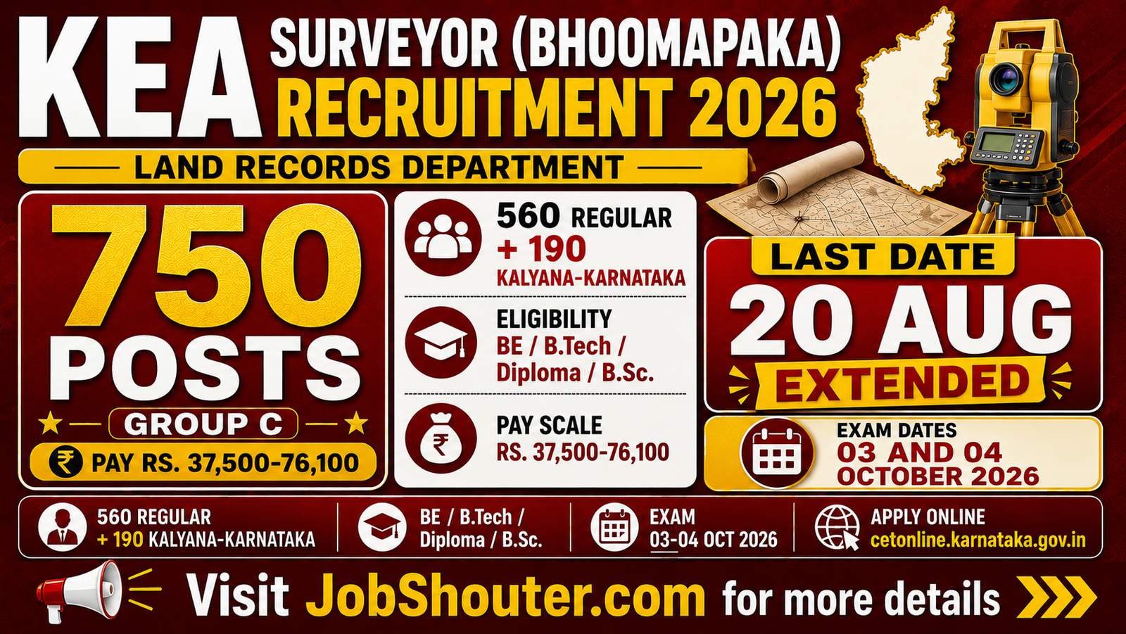 KEA SURVEYOR (BHOOMAPAKA) RECRUITMENT 2026 Last Date Extended 750 POSTS