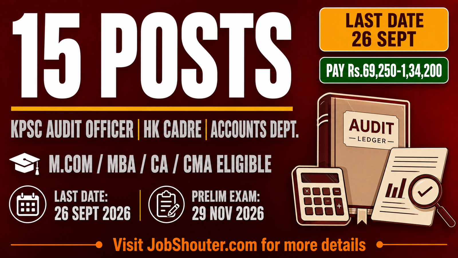 KPSC Audit Officer Recruitment 2026 for 15 Group B posts