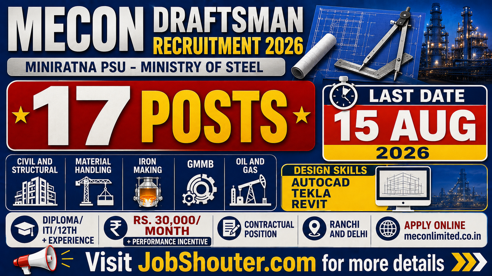 MECON Draftsman Recruitment 2026 - Apply Online for 17 Posts