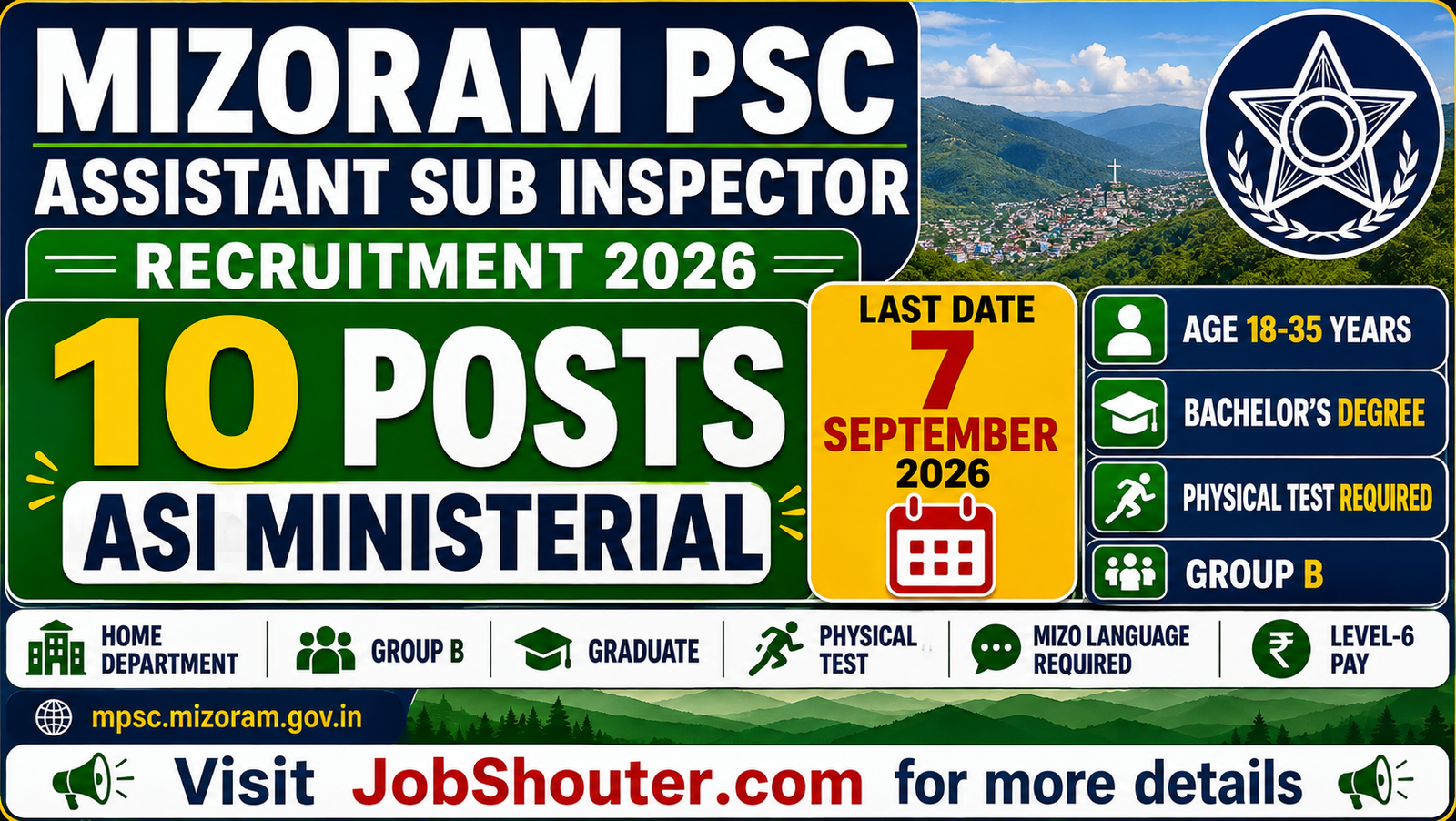 MIZORAM PSC ASSISTANT SUB INSPECTOR RECRUITMENT 2026