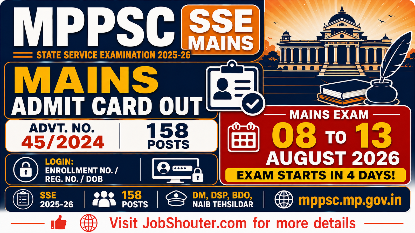 MPPSC SSE Mains Admit Card 2026 Out