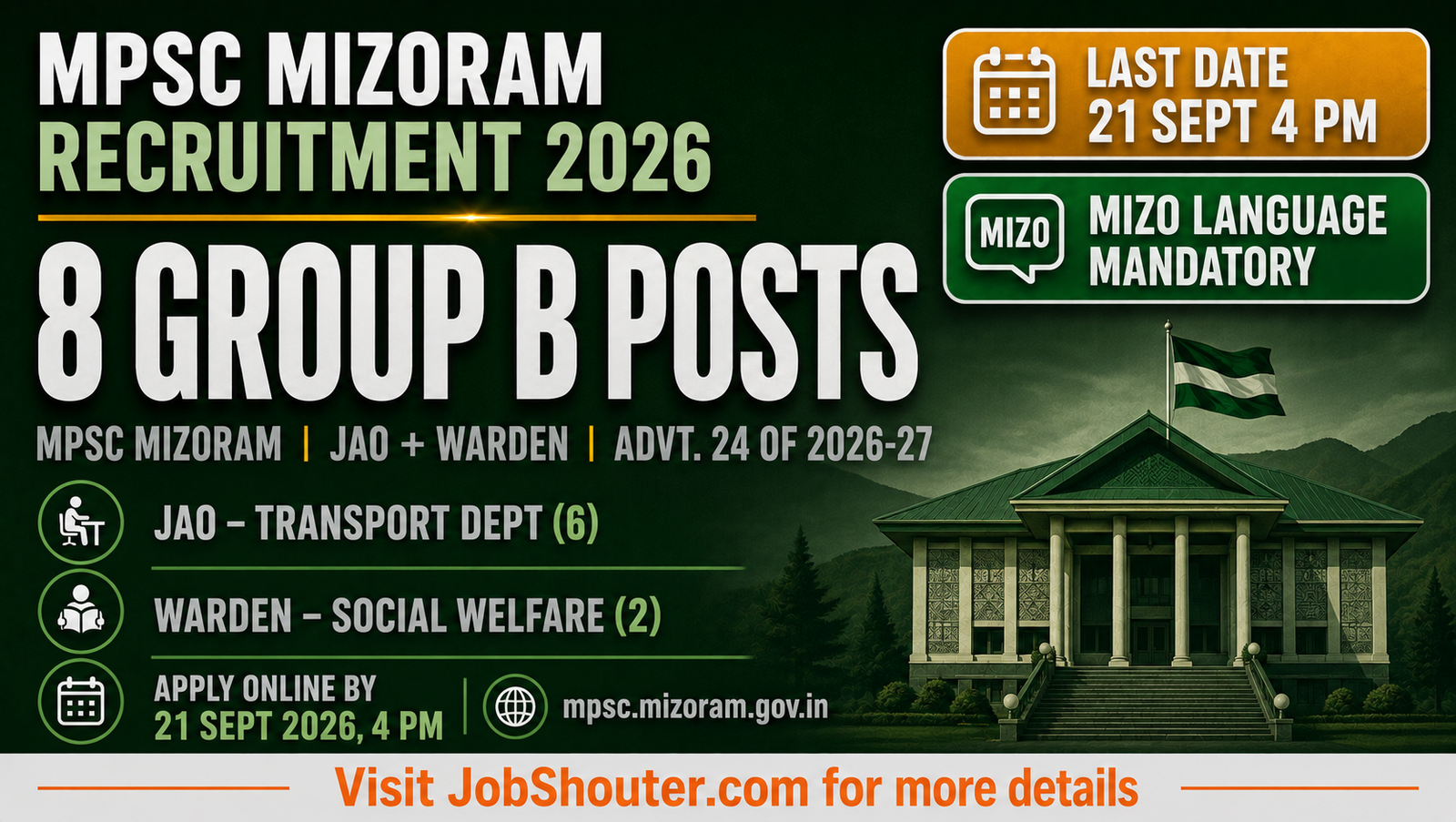 MPSC Mizoram Recruitment 2026 - 8 Posts JAO and Warden
