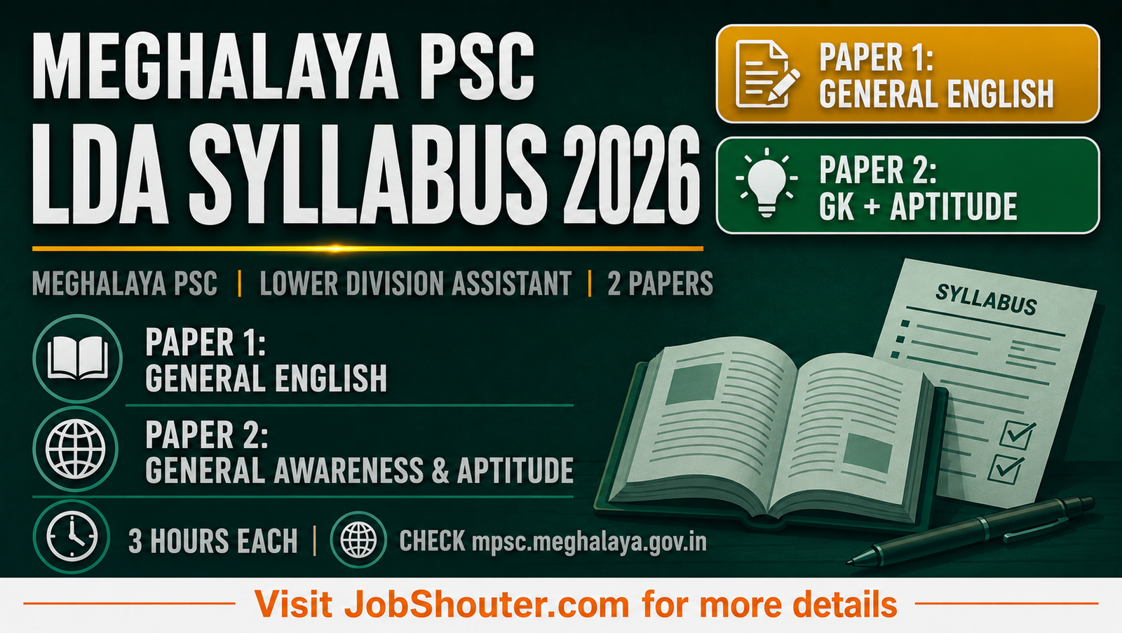 Meghalaya PSC LDA Syllabus 2026 - Exam Pattern - 2 Papers