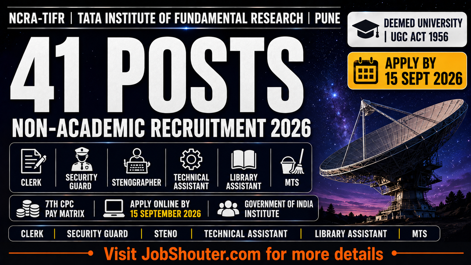 NCRA-TIFR Non-Academic Recruitment 2026 - 41 Posts