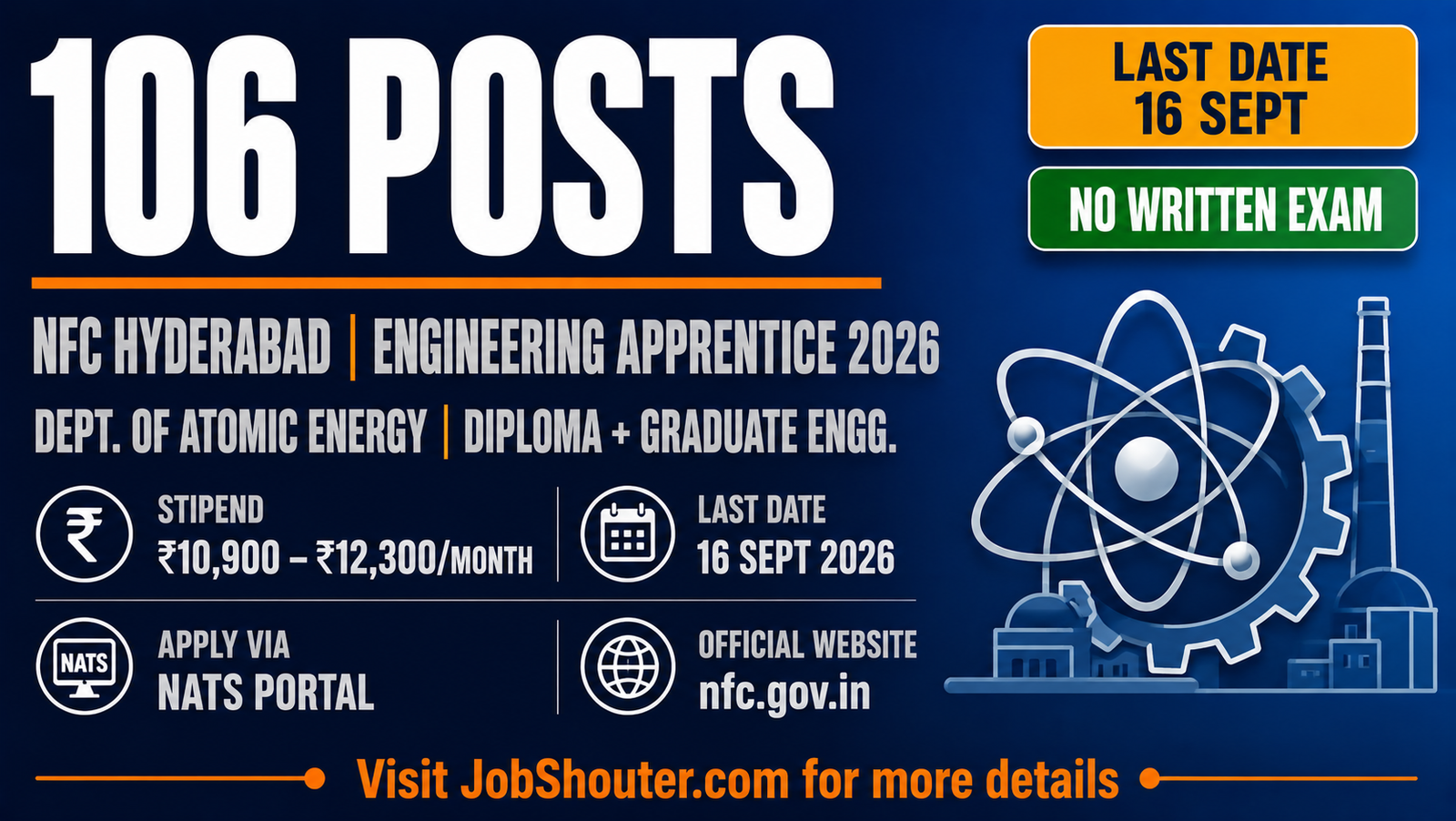 NFC Hyderabad Diploma and Graduate Engineering Apprentice Recruitment 2026 for 106 posts