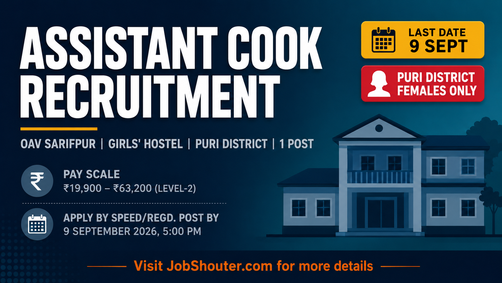 OAV Sarifpur Recruitment 2026 - 1 Assistant Cook Post