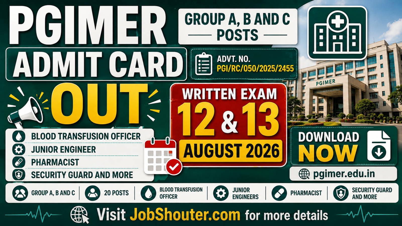 PGIMER ADMIT CARD 2026 OUT! EXAM IN 5 DAYS