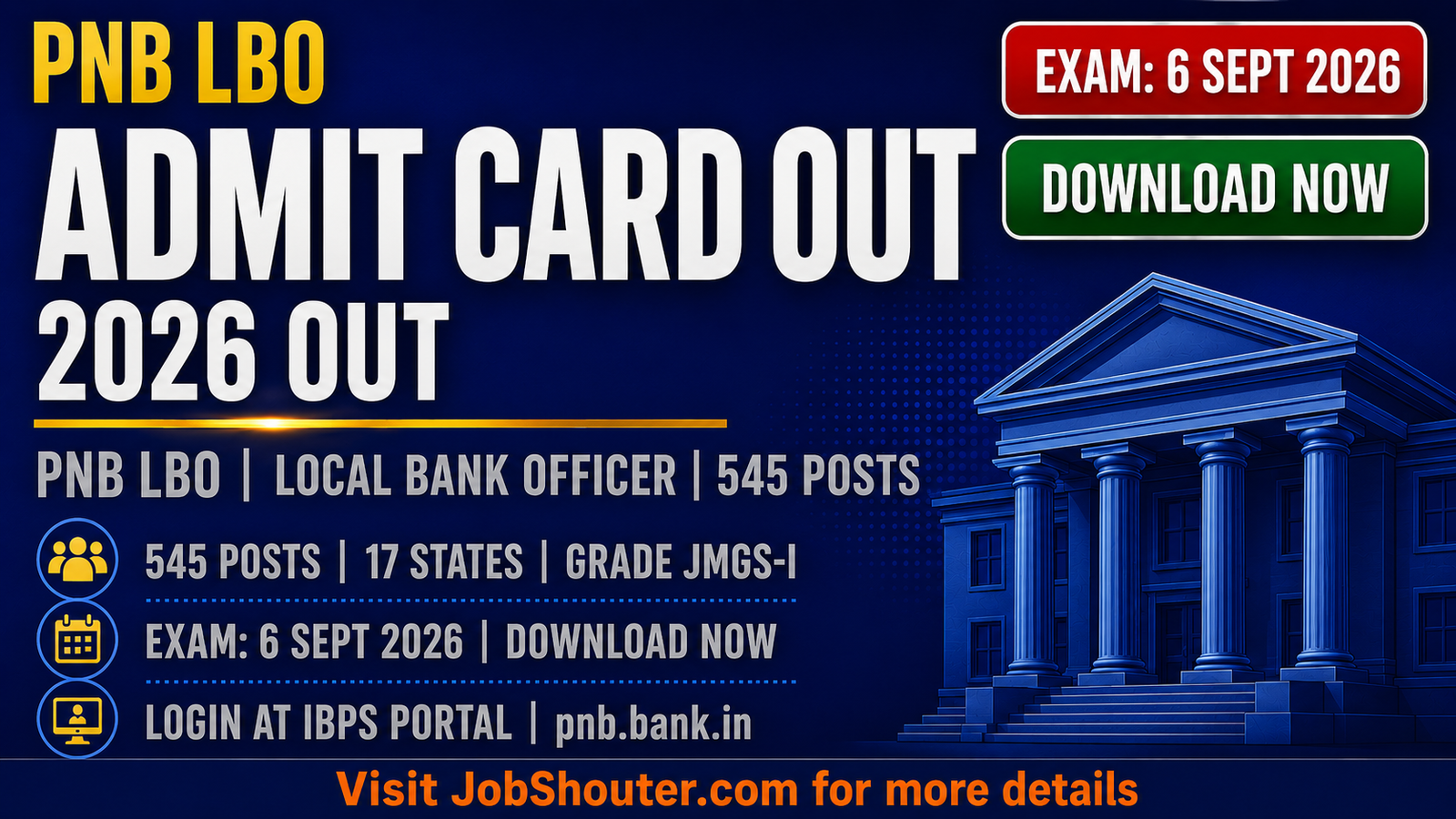 PNB LBO Admit Card 2026 Out - Exam on 6 Sep