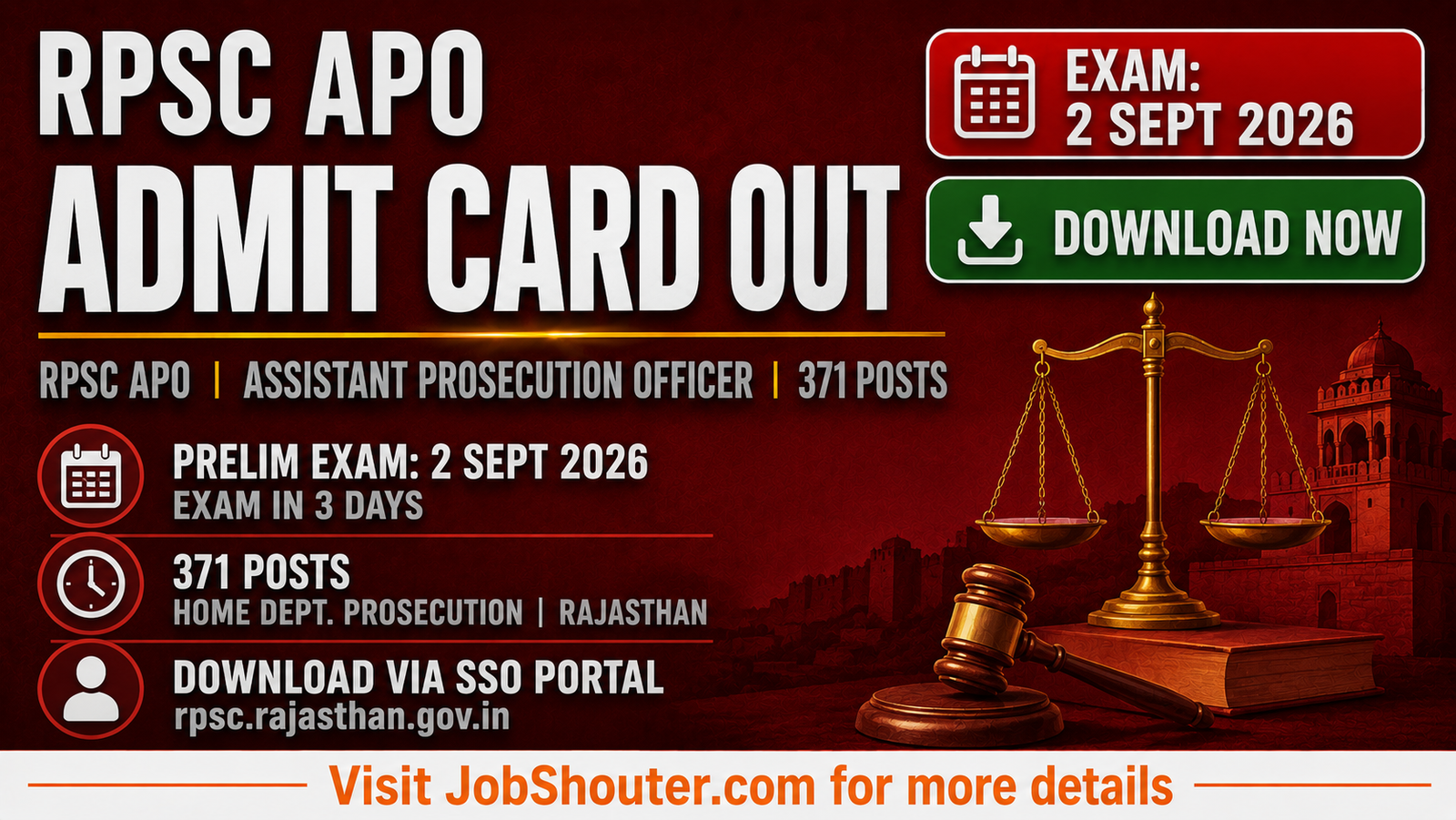 RPSC APO Admit Card 2026 Out - Prelim Exam 2 Sep