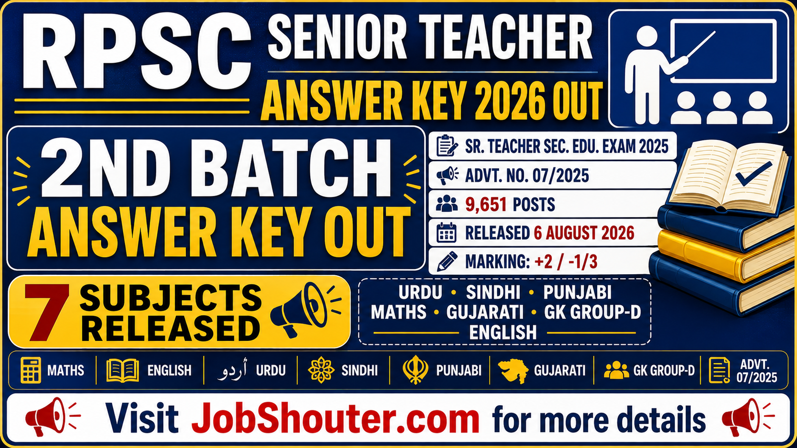 RPSC SENIOR TEACHER ANSWER KEY 2026 OUT